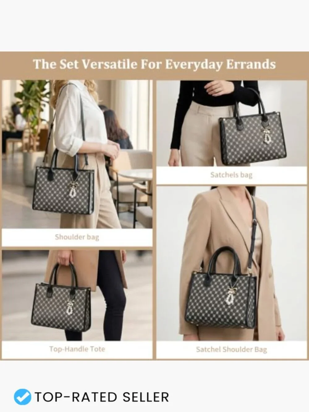 Women's Satchel Handbag Top Handle Tote Faux Leather Shoulder Bag Three Piece